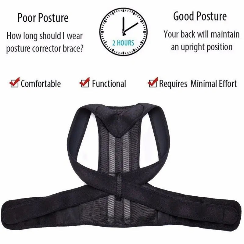 Adjustable Posture Corrector Low Back Support Shoulder Brace Belt For - Dwelra