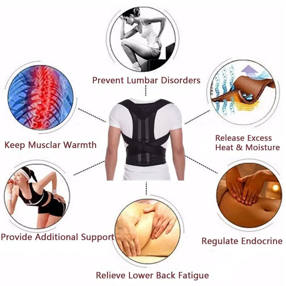 Adjustable Posture Corrector Low Back Support Shoulder Brace Belt For - Dwelra