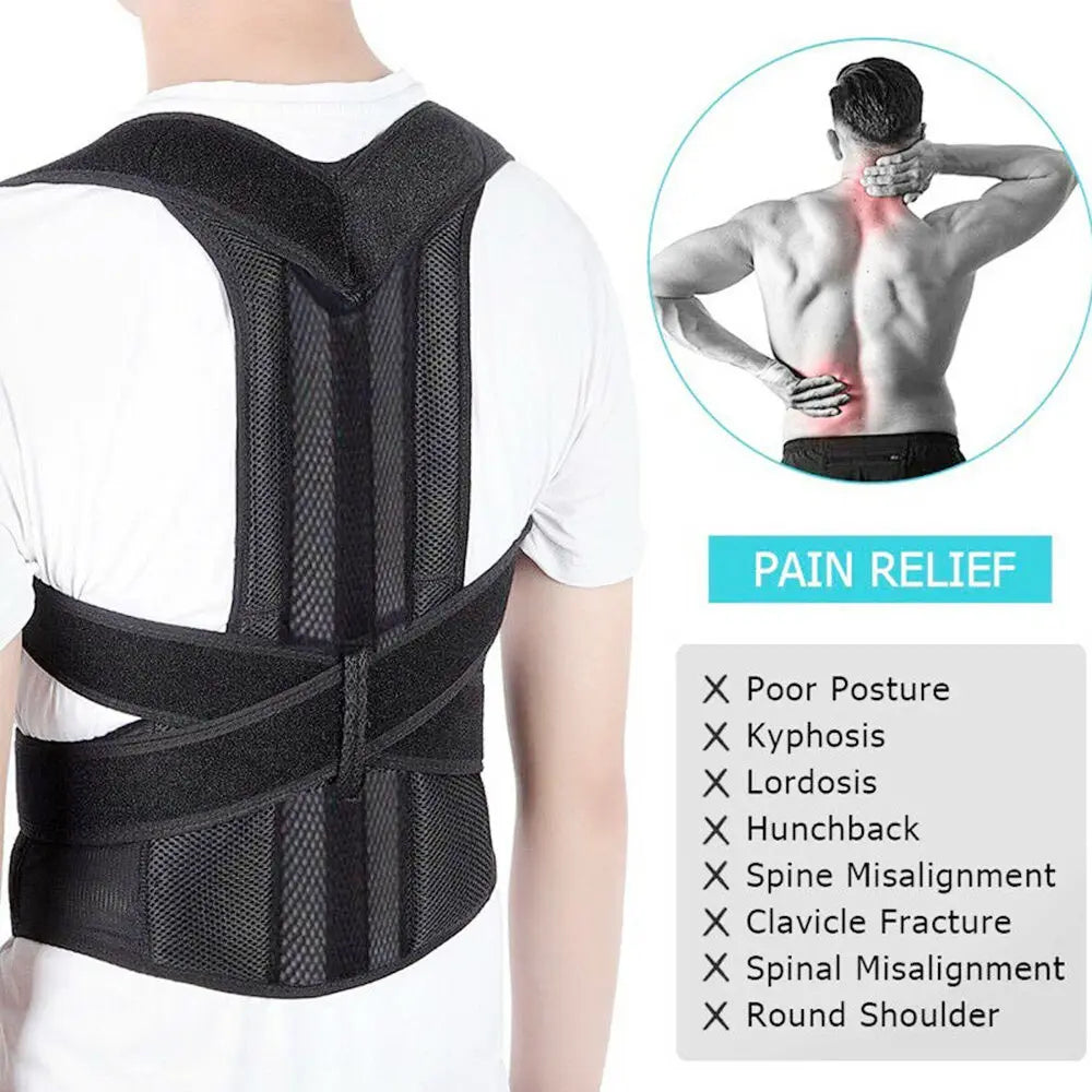 Adjustable Posture Corrector Low Back Support Shoulder Brace Belt For - Dwelra