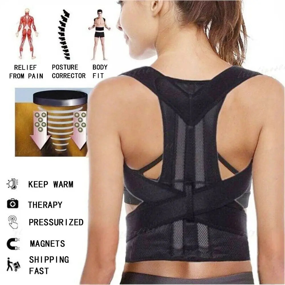 Adjustable Posture Corrector Low Back Support Shoulder Brace Belt For - Dwelra