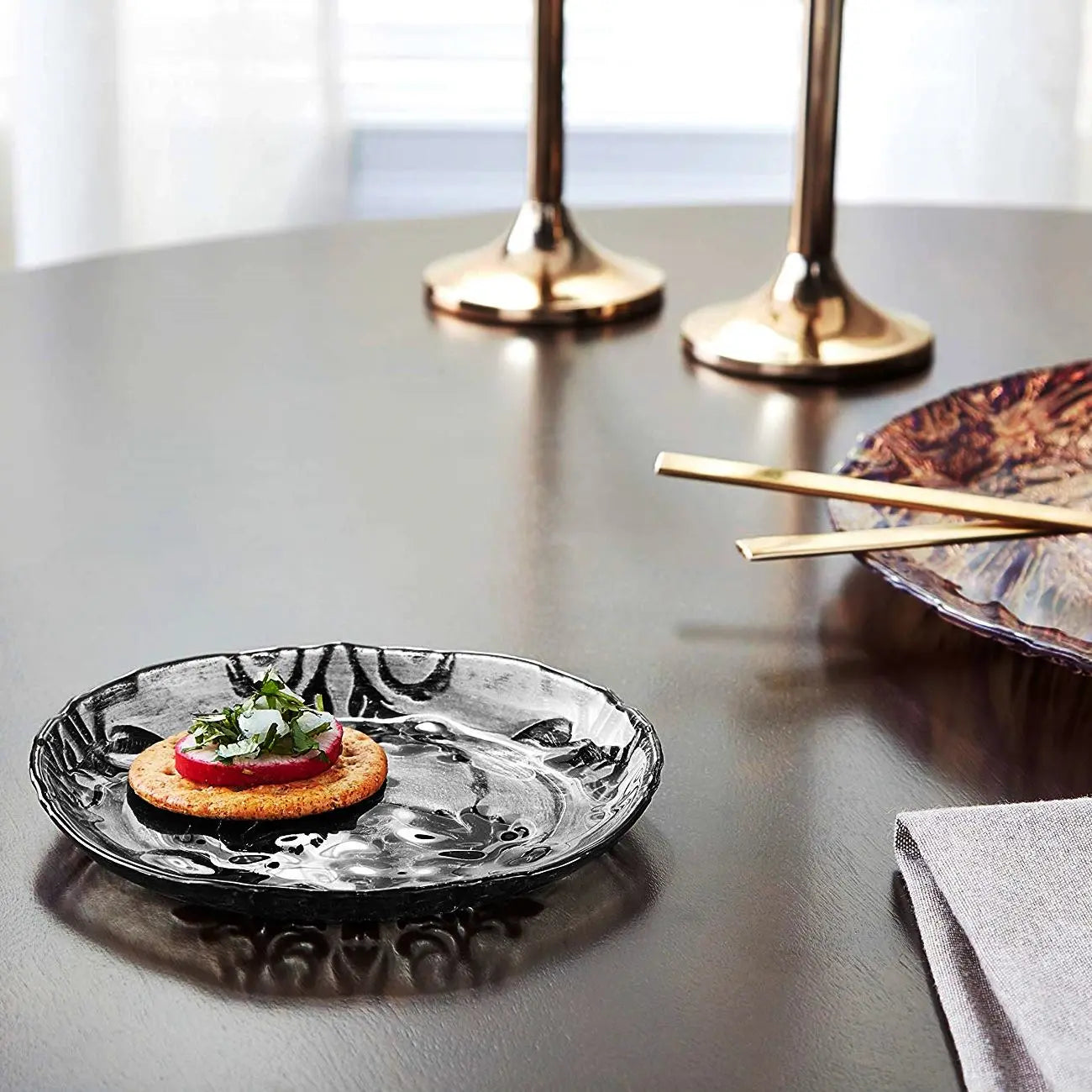 DAMASK Black Velvet Gilded Glass Canapé Plates White Zeus